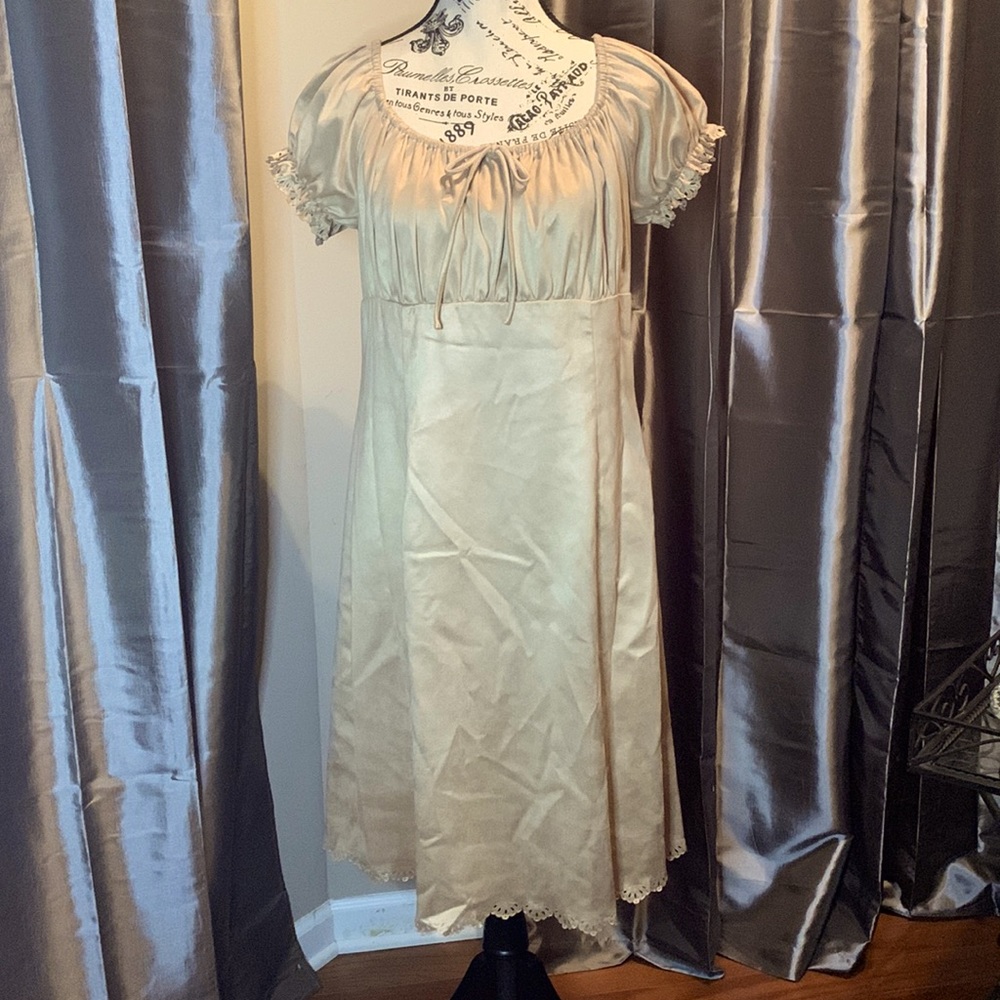 ABS by Allen Swartz Faux Suede Tan Dress with laced Edging 14